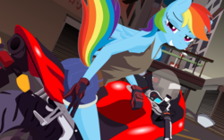 Size: 1920x1200 | Tagged: safe, artist:dnantti, rainbow dash, anthro, g4, looking back, motorcycle, riding