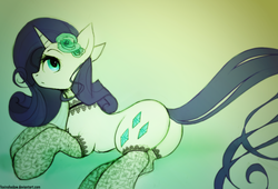 Size: 1236x841 | Tagged: safe, artist:foxinshadow, rarity, pony, unicorn, g4, butt, choker, clothes, female, flower, looking at you, looking back, looking back at you, lying down, mare, plot, prone, raised tail, rear view, rearity, socks, solo, stockings, tail, thigh highs