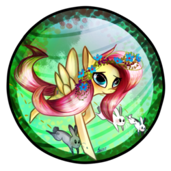 Size: 400x400 | Tagged: safe, artist:lococheekan03, fluttershy, rabbit, g4, female, floral head wreath, solo