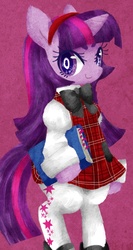 Size: 673x1263 | Tagged: safe, artist:nonananana, twilight sparkle, unicorn, semi-anthro, g4, bipedal, clothes, female, schoolgirl, solo