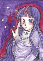 Size: 723x1020 | Tagged: safe, artist:cloud-tentacles, twilight sparkle, human, g4, female, humanized, light skin, solo, traditional art, watercolor painting