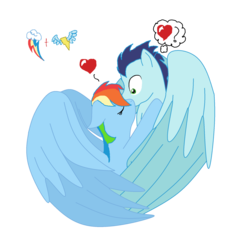 Size: 1600x1590 | Tagged: safe, artist:mysticember1007, rainbow dash, soarin', g4, female, heart, kissing, male, ship:soarindash, shipping, simple background, straight, transparent background