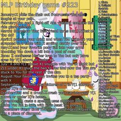 Size: 1620x1620 | Tagged: safe, applejack, derpy hooves, dinky hooves, fluttershy, king sombra, pinkie pie, princess celestia, queen chrysalis, rainbow dash, rarity, sunset shimmer, sweetie belle, trixie, twilight sparkle, pegasus, pony, g4, birthday game, exploitable meme, female, mare, pinkamena diane pie