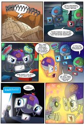 Size: 734x1089 | Tagged: safe, artist:madmax, rarity, oc, pony, robot, unicorn, fallout equestria, fallout equestria:shining hearts, g4, brain in a jar, comic, fallout, fallout: new vegas, female, filly, foal, gak, hooves, horn, old world blues, reunion, sisters, sweetie bot