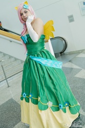 Size: 851x1280 | Tagged: safe, artist:ringo-chu, fluttershy, human, g4, clothes, cosplay, dress, fanimecon, gala dress, irl, irl human, photo, solo