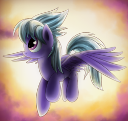 Size: 800x756 | Tagged: safe, artist:xioade, cloudchaser, pegasus, pony, g4, cloud, female, flying, looking up, mare, smiling, solo