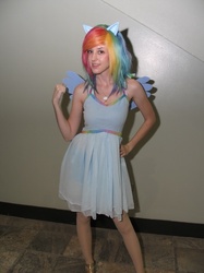 Size: 487x650 | Tagged: safe, artist:flying-fox, rainbow dash, human, g4, cosplay, irl, irl human, photo, solo