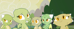 Size: 1024x404 | Tagged: safe, artist:queencold, oc, oc only, oc:jade (queencold), dragon, baby dragon, dragon oc, dragoness, everfree forest, siblings