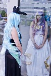 Size: 1080x1620 | Tagged: artist needed, safe, princess cadance, queen chrysalis, human, g4, cosplay, duality, irl, irl human, otakon, photo, reflection, scene interpretation