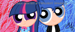 Size: 1024x439 | Tagged: safe, artist:mylittlepon3lov3, flash sentry, twilight sparkle, equestria girls, g4, female, male, powerpuffified, ship:flashlight, shipping, straight, style emulation, the powerpuff girls