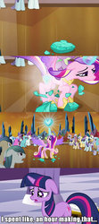 Size: 640x1440 | Tagged: safe, screencap, amber waves, arctic lily, check mate, crystal arrow, crystal beau, elbow grease, ivory, ivory rook, paradise (g4), princess cadance, sapphire joy, spike, crystal pony, pony, g4, comic, crystal heart, image macro, meme, out of context, text, window wind