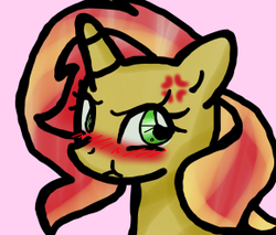 Size: 290x247 | Tagged: safe, artist:stockingstreams, sunset shimmer, pony, unicorn, g4, :t, angry, blushing, blushing profusely, cross-popping veins, female, picture for breezies, pouting, solo, tsundere, tsunset shimmer