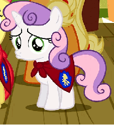 Size: 360x396 | Tagged: safe, apple bloom, applejack, sweetie belle, earth pony, pony, g4, one bad apple, animated, cape, clothes, cute, diasweetes, female, pouting, sad