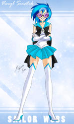 Size: 1693x2850 | Tagged: safe, artist:shinta-girl, dj pon-3, vinyl scratch, human, g4, boots, clothes, crossover, female, glasses, high heel boots, humanized, light skin, sailor moon (series), sailor senshi, shoes, socks, solo, thigh boots, thigh highs, wub, zettai ryouiki