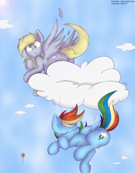 Size: 980x1258 | Tagged: safe, artist:jobo37, artist:joey darkmeat, derpy hooves, rainbow dash, pegasus, pony, g4, bump, butt, butt bump, colored, female, mare, plot, pushing, sleeping