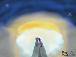 Size: 1024x768 | Tagged: safe, artist:ravingspectrum, rainbow dash, twilight sparkle, g4, cloud, cloudy, female, lesbian, ship:twidash, shipping