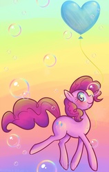 Size: 631x1000 | Tagged: safe, artist:niezow, pinkie pie, earth pony, pony, g4, balloon, blushing, bubble, female, heart, heart balloon, solo