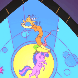Size: 540x540 | Tagged: safe, screencap, discord, twilight sparkle, draconequus, g4, season 2, the return of harmony, animated, cropped, dancing, discord dance, everyday i'm discordin', everyday i'm shufflin', gif, loop, running man, shuffle, solo focus, stained glass