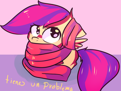 Size: 1280x960 | Tagged: safe, scootaloo, g4, clothes, female, scarf, solo, spanish