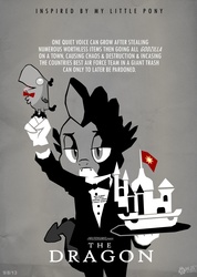 Size: 1504x2107 | Tagged: safe, artist:wolfjedisamuel, peewee, spike, g4, black and white, butler, canterlot castle, castle, clothes, grayscale, monochrome, movie poster, neo noir, parody, partial color, poster, suit, the butler, waiter