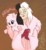 Size: 787x847 | Tagged: safe, artist:katotter, oc, oc only, oc:fluffle puff, earth pony, human, pony, g4, 101 dalmatians, :p, crossover, cruella de vil, disney, featured image, frown, fur coat, smiling, tongue out, wide eyes
