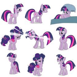 Size: 3000x3000 | Tagged: safe, artist:skorpionletun, twilight sparkle, friendship is magic, g4, alternate hairstyle, bed, expressions, female, high res, magic, pillow, pillow hat, simple background, solo, transparent background, twilight poofle