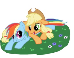 Size: 640x500 | Tagged: safe, artist:imo, applejack, rainbow dash, g4, female, lesbian, pixiv, ship:appledash, shipping