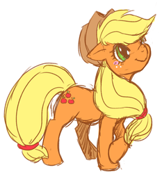 Size: 698x750 | Tagged: safe, artist:ingi, applejack, g4, crossed hooves, female, pixiv, simple background, solo