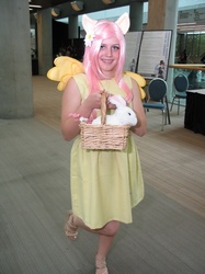 Size: 487x650 | Tagged: safe, fluttershy, human, g4, animal, basket, cosplay, fanimecon, irl, irl human, photo, solo