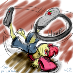 Size: 500x500 | Tagged: safe, artist:frist44, apple bloom, earth pony, anthro, g4, female, handstand, loop-de-hoop, solo, stunt