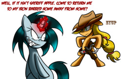 Size: 1848x1200 | Tagged: safe, artist:shadowring123, applejack, oc, g4, gun, holster