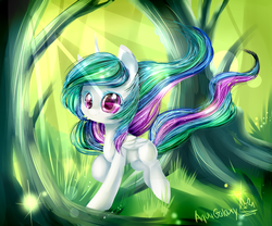 Size: 3000x2500 | Tagged: safe, artist:aquagalaxy, princess celestia, g4, cute, cutelestia, female, forest, missing accessory, solo