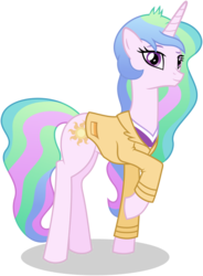 Size: 1412x1920 | Tagged: safe, artist:arvaus, princess celestia, principal celestia, pony, unicorn, equestria girls, g4, alternate hairstyle, clothes, equestria girls coloration, equestria girls outfit, equestria girls ponified, female, human pony celestia, looking at you, messy mane, missing accessory, ponified, ponified humanized pony, race swap, raised hoof, simple background, smiling, solo, transparent background, unicorn celestia, wingless