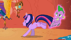 Size: 960x540 | Tagged: safe, screencap, spike, twilight sparkle, dragon, pony, unicorn, g4, season 2, the return of harmony, animated, butt, dancing, duo, excited, eyes closed, female, happy, jumping, levitation, magic, male, mare, open mouth, plot, pronking, smiling, telekinesis, tongue out