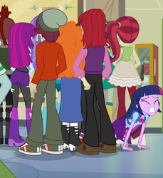 Size: 640x700 | Tagged: safe, screencap, aqua blossom, blueberry cake, captain planet, crimson napalm, golden hazel, mystery mint, nolan north, normal norman, rose heart, twilight sparkle, alicorn, equestria girls, g4, my little pony equestria girls, background human, boots, cropped, crowd, female, male, shoes, twilight sparkle (alicorn)