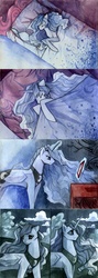 Size: 800x2259 | Tagged: safe, artist:larest, princess luna, g4, bed, comic, preview, traditional art, watercolor painting, your nights are beautiful