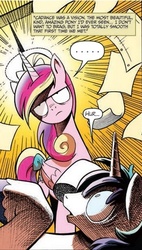 Size: 293x515 | Tagged: safe, edit, idw, princess cadance, shining armor, g4, ..., cadance is not amused, cadance was a vision, face, grumpy, meme, unamused