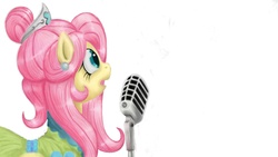 Size: 1920x1080 | Tagged: source needed, safe, artist:pulsarascension, fluttershy, g4, clothes, dress, female, gala dress, microphone, singing, solo