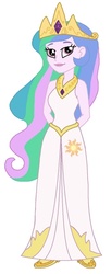 Size: 536x1316 | Tagged: dead source, safe, artist:rebelprincess59, princess celestia, principal celestia, equestria girls, g4, beautiful, clothes, cutie mark, cutie mark on clothes, dress, female, simple background, smiling, solo