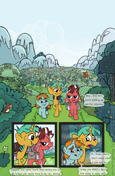 Size: 1788x2750 | Tagged: safe, artist:smudge proof, snails, snips, oc, earth pony, pony, unicorn, comic:heads and tails, g4, bucktooth, clock tower, colt, comic, foal, male, ponyville, ponyville town hall, scenery, splash page, town hall, tracks, train tracks, trekking, trio, windmill