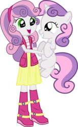 Size: 3229x5245 | Tagged: safe, artist:vector-brony, sweetie belle, human, pony, unicorn, equestria girls, g4, cute, diasweetes, female, filly, foal, holding a pony, human ponidox, self paradox, self ponidox, simple background, square crossover, sweet dreams fuel, transparent background, vector