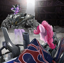 Size: 905x882 | Tagged: safe, artist:owlvortex, pinkie pie, twilight sparkle, g4, crossover, pinkieprime, sparkletron, transformers