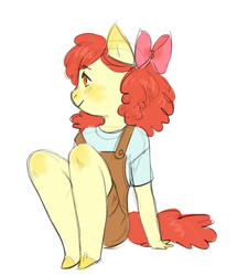 Size: 642x747 | Tagged: safe, artist:martese-falcon, apple bloom, earth pony, anthro, g4, female, overalls, solo