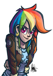 Size: 523x750 | Tagged: safe, artist:theartrix, rainbow dash, human, g4, bomber jacket, clothes, female, humanized, jacket, light skin, simple background, solo, transparent background