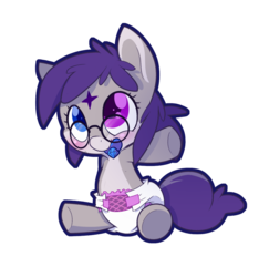 Size: 924x952 | Tagged: safe, artist:cuddlehooves, oc, oc only, oc:carat, pony, baby, baby pony, diaper, foal, glasses, heterochromia, pacifier, poofy diaper, solo
