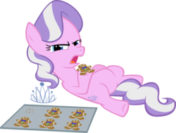 Size: 1213x914 | Tagged: safe, artist:magerblutooth, diamond tiara, earth pony, pony, g4, chubby, cookie, eating, female, filly, foal, food, gingerbread man, simple background, solo, transparent background, vector