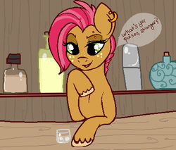 Size: 415x354 | Tagged: safe, artist:lulubell, babs seed, earth pony, pony, g4, alcohol, bar, female, older, solo, unshorn fetlocks