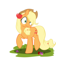 Size: 5118x5000 | Tagged: dead source, safe, artist:lolepopenon, applejack, earth pony, pony, g4, absurd resolution, apple, derp, female, scrunchy face, simple background, solo, transparent background