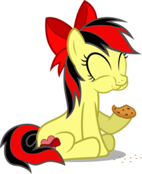 Size: 3328x4066 | Tagged: safe, artist:austiniousi, oc, oc only, oc:scarlet ribbon, earth pony, pony, bow, cookie, eating, messy eating, simple background, solo, transparent background, vector