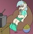 Size: 576x599 | Tagged: safe, artist:pembroke, lyra heartstrings, human, g4, belly button, chubby, drink, fat, female, humanized, lazy, light skin, muffin top, sitting, solo, television, weight gain